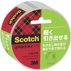 【3852K】3M スコッチ 透明梱包用テープ3852K 手でまっすぐ切れる 音が静かタイプ 48mmX35m
