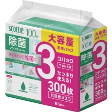 【77153】クレシア スコッティ ウェットティシュー除菌 ノンアルコール 100枚 つめかえ用 3個パック