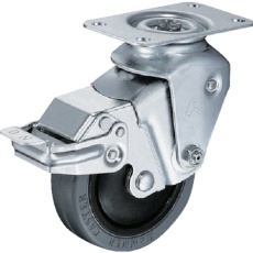 【935BBE-FR100-23】ハンマー クッションキャスター旋回式ゴム車輪 100mm 線径2.3mm ストッパー付