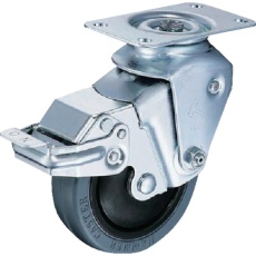 【935BBE-FR100-26】ハンマー クッションキャスター旋回式ゴム車輪 100mm 線径2.6mm ストッパー付