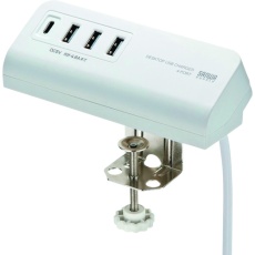 【ACA-IP51W】SANWA クランプ式USB充電器(TypeC1ポート+USB3ポート)ホワイト