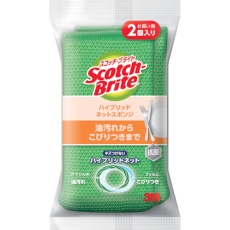 【HBNT-75G-2PM】3M スコッチ・ブライト ハイブリッドネットスポンジ グリーン(2個入)