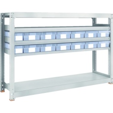 【M3-4655-C2D12】TRUSCO スチール製中量ボルトレス棚 M3型 樹脂透明引出付 W1800×D471×H1200 小×2・大×12