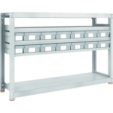 【M3-4655-E2F12】TRUSCO スチール製中量ボルトレス棚 M3型 樹脂ネオグレー引出付 W1800×D471×H1200 小×2・大×12