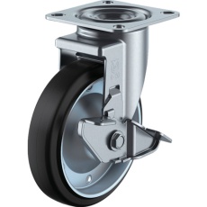 【RJ2-125WS-P】ユーエイ プレート式 自在 キャスター ゴム 車輪径125mm ストッパー付き Jタイプ RJ2-S型 取付寸法80×80(75×75)