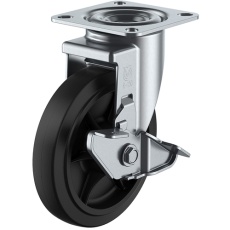 【RJ2-150NWRS】ユーエイ プレート式 自在 キャスター ゴム 車輪径150mm ストッパー付き Jタイプ RJ2-S型 取付寸法80×80(75×75)