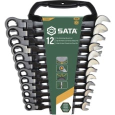 【ST08033】SATA 首振コンビネーションラチェットレンチセット 黒(12点)