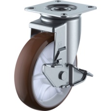 【SUS-BRUJ2-150S】ユーエイ プレート式 自在 ステンレスキャスター ウレタン 車輪径150mm ストッパー付き Jタイプ SUS-J2-S型 取付寸法80×80(75×75)
