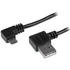 【USB2AUB2RA1M】StarTech USB 2.0ケーブル/1m/Type‐A - Micro-B/両側L型右コネクター/オス-オス/ブラック/マイクロB