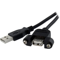 【USBPNLAFAM1】StarTech USB 2.0ケーブル/30cm/480Mbps/パネルマウント型/Type-A - Type-A/メス-オス