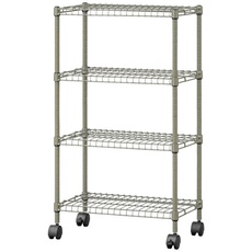 【SEC-895C-KH】カラースチールシェルフ 4段キャスタータイプ カーキ