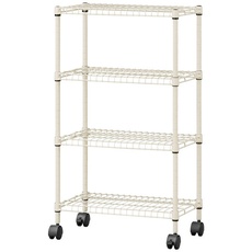 【SEC-895C-BE】カラースチールシェルフ 4段キャスタータイプ ベージュ