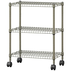 【SEC-665C-KH】カラースチールシェルフ 3段キャスタータイプ カーキ