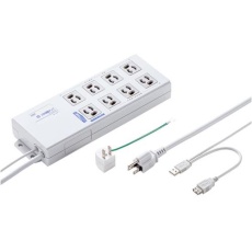 【EA815GM-389】125V/15Ax2m USB連動タップ(8口/BOX型)