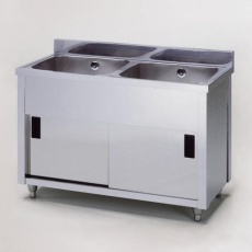 【EA468EF-51】750x450x890mm 二槽キャビネットシンク(SUS430)