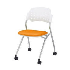 【EA956XA-183】折り畳み椅子(キャスター付/オレンジ)