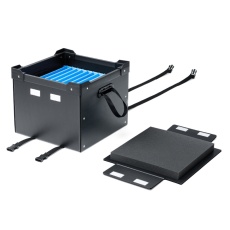 【PD-BOX6BK】プラダン製蓋付きタブレット・ノートパソコン収納ケース(10台用・固定ベルト付き)