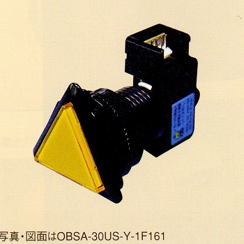 【OBSA-30US-Y-1F-LN】照光式押しボタンスイッチ(ランプ無し)三角/薄型/30mm 黄