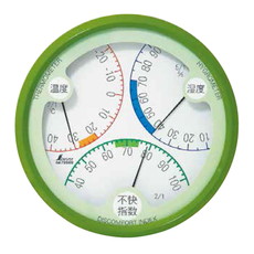 【70500】温湿度・不快指数計 R-2 丸型15cm グリーン