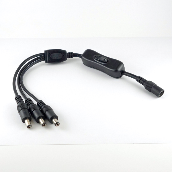 【EM-DCCABLEJ-DCMX3-SW】DCジャック 2.1mmから3分配DCプラグ2.1mm(スイッチ付き)への変換ケーブル