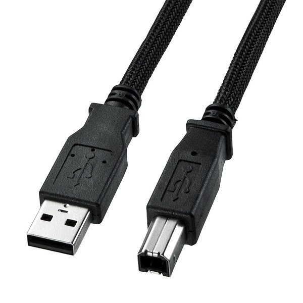 【KU20-NM15K】ナイロンメッシュUSB2.0ケーブル 1.5m ブラック USB Aコネクターオス-USB Bコネクターオス