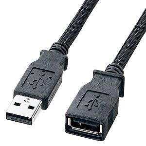 【KU20-NM20ENK】ナイロンメッシュUSB2.0延長ケーブル 2m ブラック USB Aコネクターオス-USB Aコネクターメス