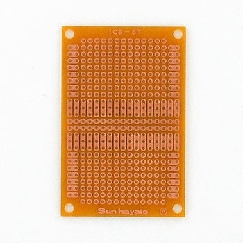 【ICB-87】ユニバーサル基板 片面 紙フェノール 72×47mm DIP-IC用連結パターン