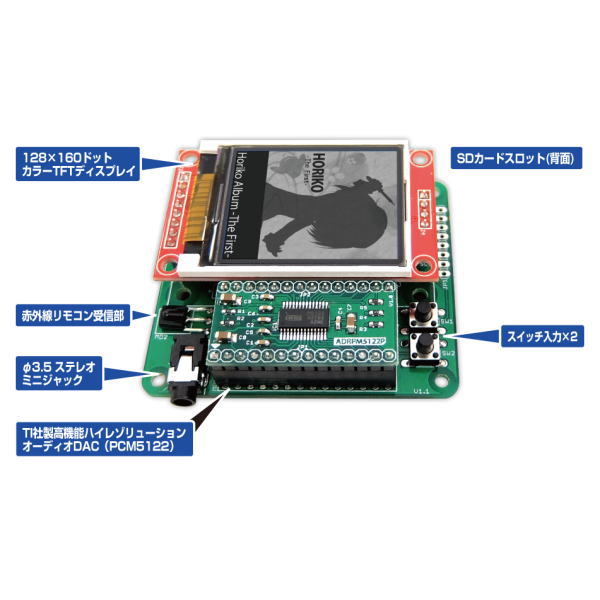 ラズベリーパイ用ハイレゾDAC拡張ボード(組み立て済み)【ADRPM1902P】