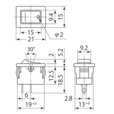 スイッチ 波動タイプ ON-OFF はんだ端子 IO表示 黒【DS850KSIOK】