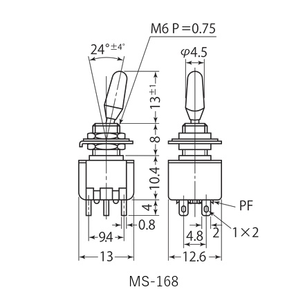 スイッチ トグルタイプ レバーカラー赤 ON-OFF-ON【MS169-R】