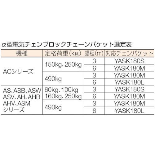 α用チェーンバケットセット(250kg以下揚程6m・490kg揚程3m用)【YAS-180M】