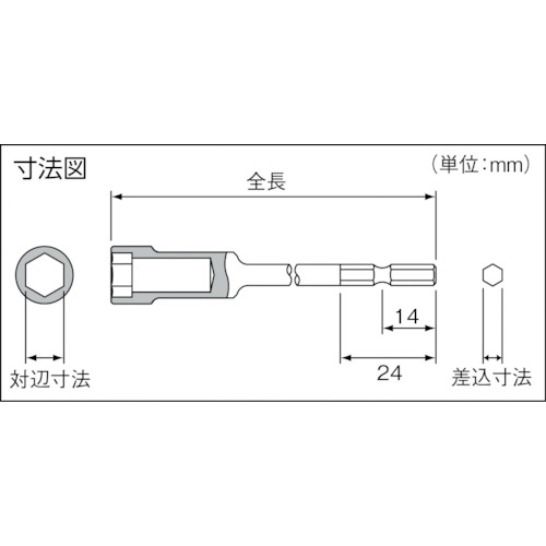 ドライバーソケット 差込5x対辺5mmx70L【1B0507】