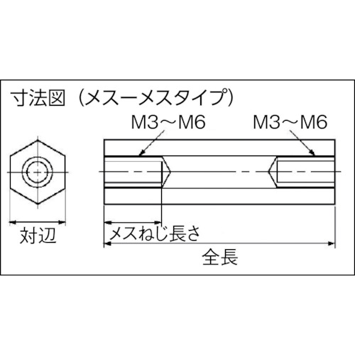 黄銅スペーサー 8mm M3 メス-メス【SBA-308(E)】