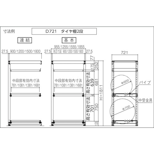 M3型中量棚 900X571XH1800 3段+タイヤ1段 連結【M3-6363Y1B】