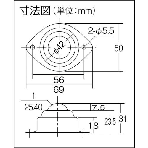 ボールキャスター 樹脂製ボール SUS304ボディ 上向用【S-8P】