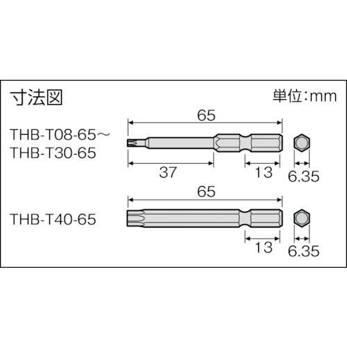 ヘクスローブビット穴付MG付 T10X65H【THB-T10-65】