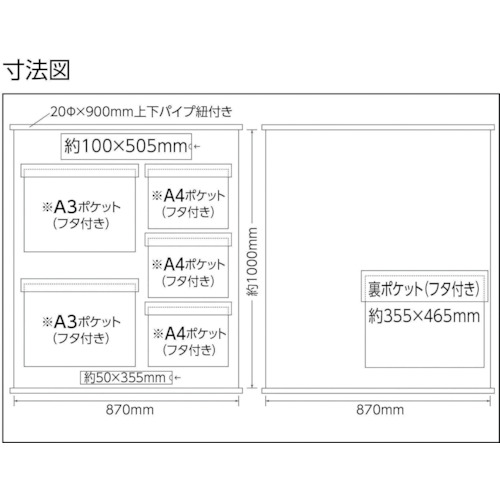 工事管理用幕(フリー掲示板) A3×2・A4×3 橙色 1075×870【130031】