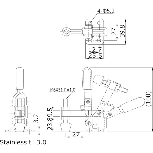 ステンレス製ハンドル立型トグルクランプ No.HV250-2S【KC-HV250-2S】