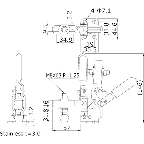 ステンレス製ハンドル立型トグルクランプ No.HV450-2S【KC-HV450-2S】