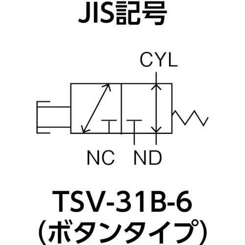 3方向小型切替バルブ 3ポート 1/8 ボタンタイプ【TSV-31B-6】