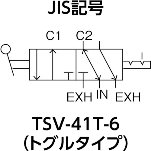 4方向小型切替バルブ 5ポート 1/8 トグルレバータイプ【TSV-41T-6】