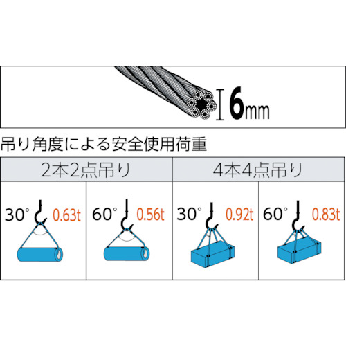 ワイヤーロープスリング Aタイプ アルミロック 6mmX3m【TWAL-6S3】