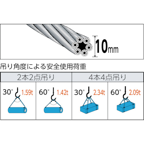 ワイヤーロープスリング Aタイプ アルミロック 10mmX2m【TWAL-10S2】