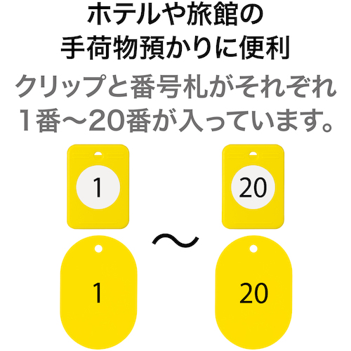 クロークチケット 1〜20番 黄 (20組入)【BF-150-YE】