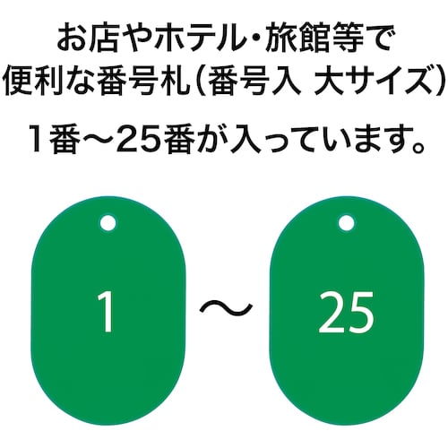 番号札 大 番号入り1〜25 緑 (25枚入)【BF-50-GN】