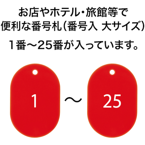 番号札 大 番号入り1〜25 赤 (25枚入)【BF-50-RD】