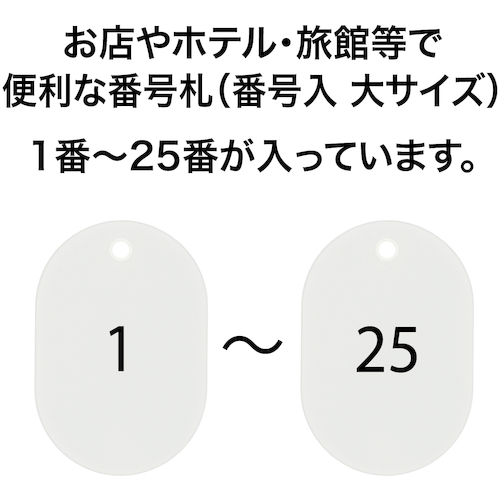 番号札 大 番号入り1〜25 白 (25枚入)【BF-50-WH】