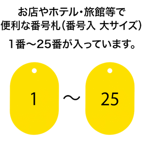 番号札 大 番号入り1〜25 黄 (25枚入)【BF-50-YE】