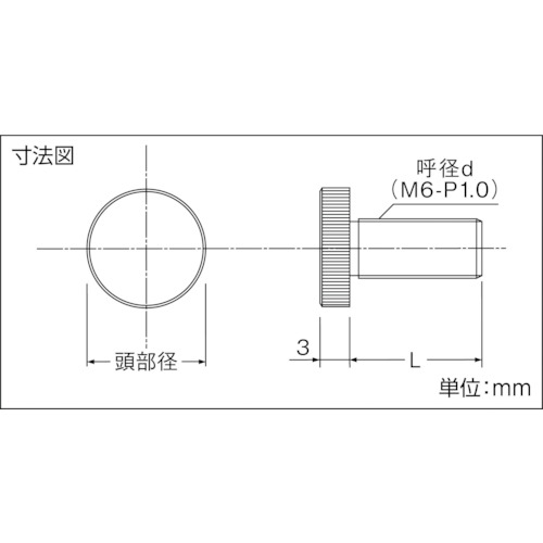 装飾平小ねじ 低頭縦目ローレット M6 Φ16 L25 【DS-AB212】