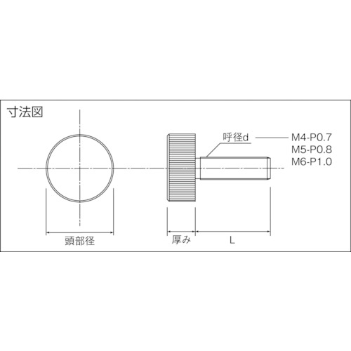 装飾平小ねじ 縦目ローレット M6 Φ16 L20 【DS-AB231】